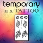 11 x Tattoo Temporary Tattoo Einmal Tattoos Body Sticker Karneval Fasching Wasserfest Schwarz Modell Tribal Sterne Brieftaube Eule Klebetattoo TP08