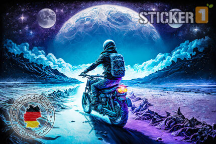 Motorrad Poster auf einer Mondlandschaft