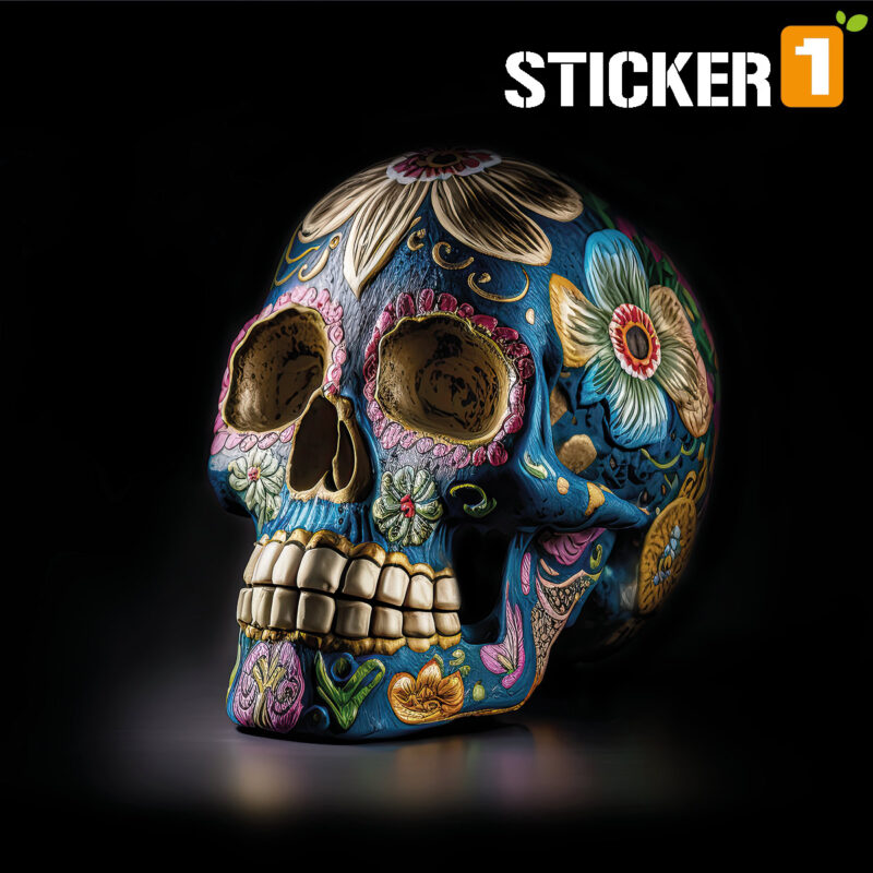 Poster Totenkopf Día de Muertos Stil Blumen Premium Qualität XL-XXL