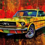 Ford Mustang in Gelb Bunte Farben Popart Poster