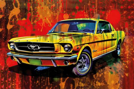 Ford Mustang in Gelb Bunte Farben Popart Poster