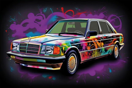 Mercedes W124 Graffiti Popart Stil Poster auf Sticker-1.com