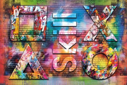 Graffiti-Poster mit Symbolen von Game Controllern in verschiedenen Farben