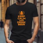 T-Shirt Keep Calm And Drink Beer Bier Tshirt Damen Herren - Schwarz