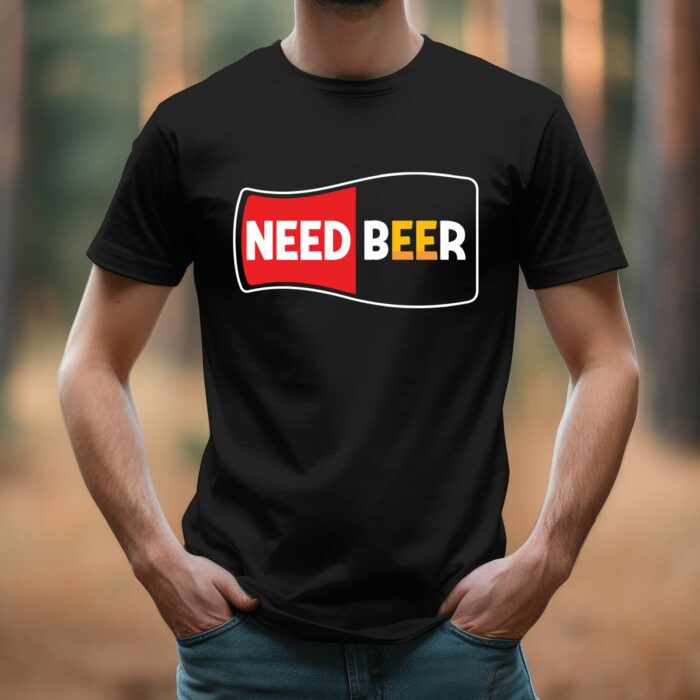 T-Shirt Witzig Bier Need Beer Logo Damen Herren - Schwarz