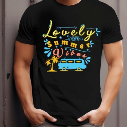 T-Shirt Sommer Spruch Lovely summer vibes Damen Herren - Schwarz