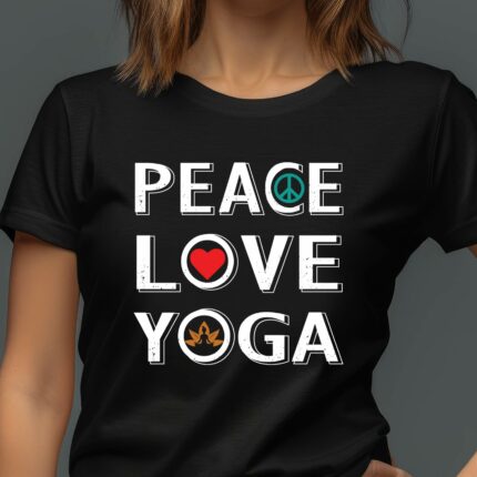 T-Shirt Yoga Love Spruch Peace Love Yoga - Schwarz