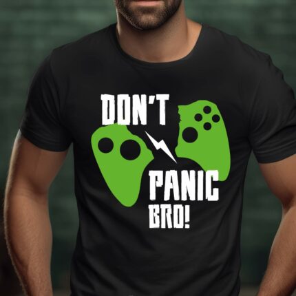 T-Shirt Gamer Dont Panic Bro Joypad Damen/Herren - Schwarz