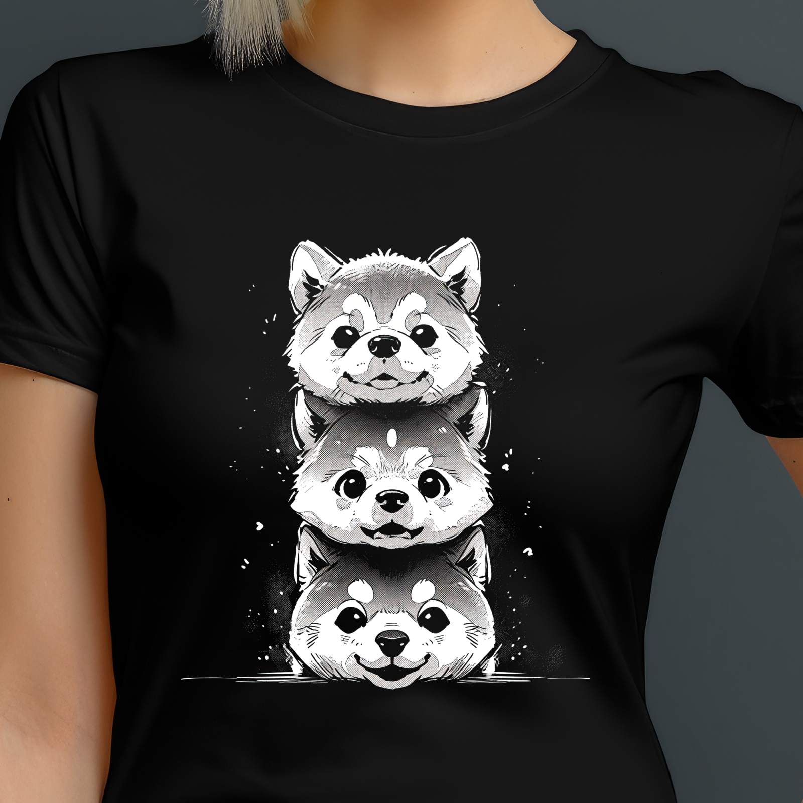 T-Shirt Shiba Inu 3 Shibas Damen/Herren - Schwarz - Sticker 1 Aufkleber ...