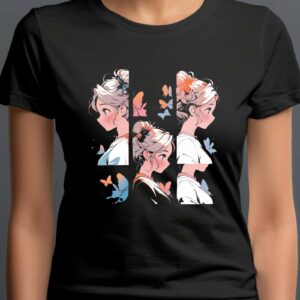 Weihnachts T-shirt - T-shirts selbst gestalten 254 T-Shirt Anime Schmetterlinge im Bauch Damen/Herren - Schwarz