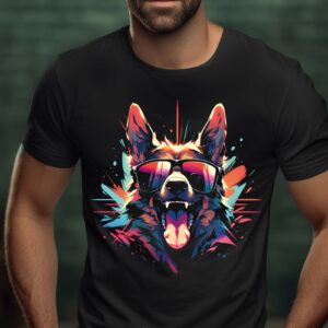 XXL Poster | Wandposter bestellen | Sticker 1 145 T-Shirt Schäferhund mit Sonnenbrille Damen/Herren - Schwarz
