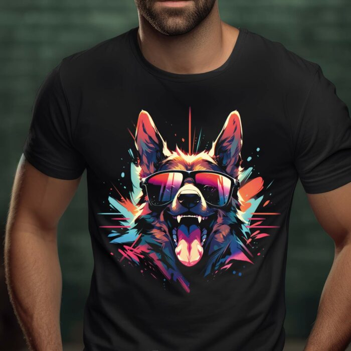 T-Shirt Schäferhund mit Sonnenbrille Damen/Herren - Schwarz