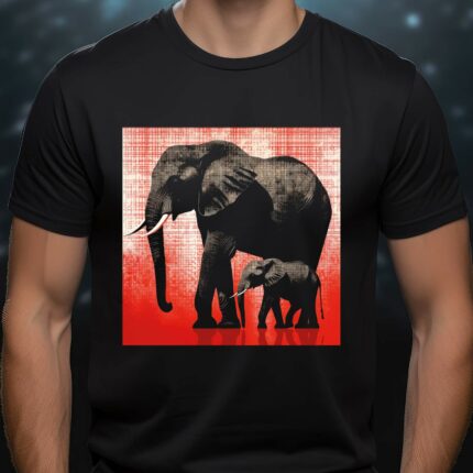 T-Shirt Elefant mit Elefanten Baby Damen/Herren - Schwarz