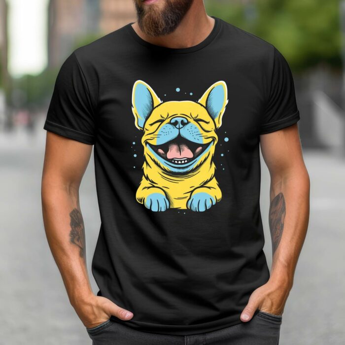 T-Shirt Französische Bulldogge Happy Art Damen/Herren - Schwarz