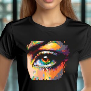 Die besten Motorrad T-Shirts mit Hochauflösendem Druck bei Sticker1! 135 T-Shirt Auge einer wunderschönen Frau Pixel Art Damen/Herren - Schwarz