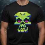 T-Shirt Skull Gaming Pixel Art Damen/Herren - Schwarz