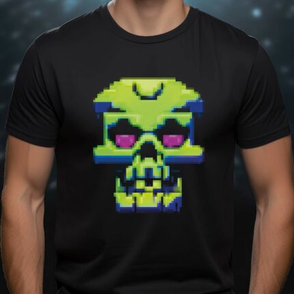 T-Shirt Skull Gaming Pixel Art Damen/Herren - Schwarz
