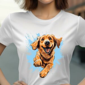 Weihnachts T-shirt - T-shirts selbst gestalten 327 T-Shirt Golden Retriever 2 Happy Art Damen/Herren - Weiß