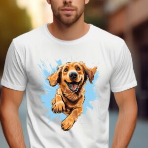 Die besten Motorrad T-Shirts mit Hochauflösendem Druck bei Sticker1! 142 T-Shirt Golden Retriever 2 Happy Art Damen/Herren - Weiß