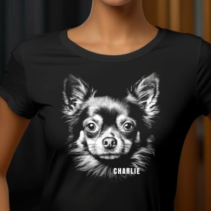 T-Shirt T-Shirt Chihuahua Personalisierbar Name Hund Damen/Herren - Schwarz