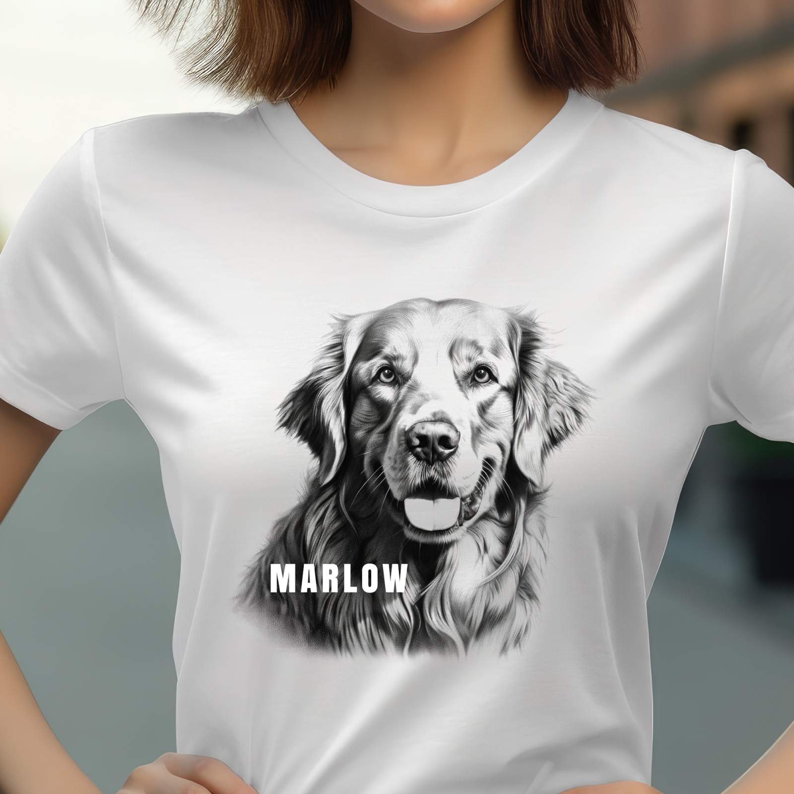 T-Shirt Golden Retriever Marlow Personalisierbar Name Hund Damen/Herren - Weiß