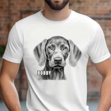 T-Shirt Weimaraner Hund Jung Welpe Personalisierbar Name Hund Damen/Herren - Schwarz - Modell Bobby