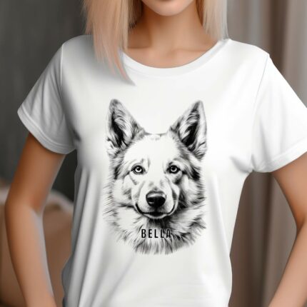T-Shirt Weißer Schäferhund Personalisierbares T-Shirt Name Hund Damen/Herren - Weiß - Modell Bella