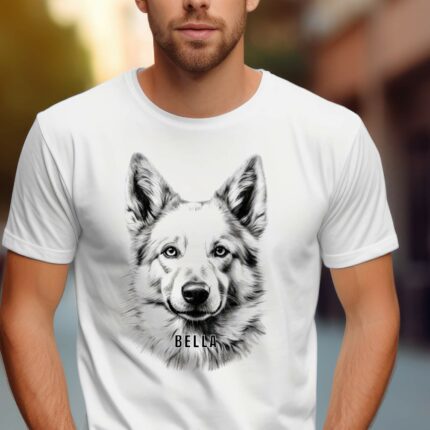 T-Shirt Weißer Schäferhund Personalisierbares T-Shirt Name Hund Damen/Herren - Weiß - Modell Bella