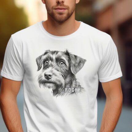 T-Shirt Zwergschnauzer Personalisierbares T-Shirt Name Hund Damen/Herren - Weiß - Modell Rocky
