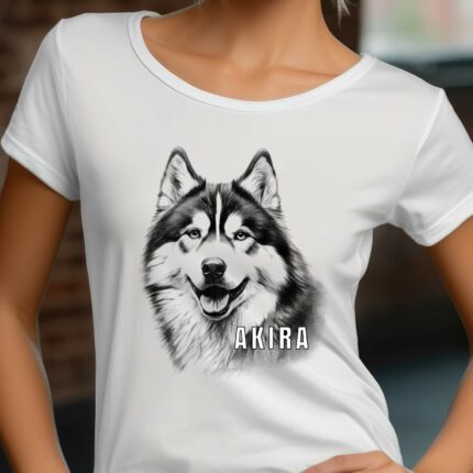 T-Shirt Malamute Personalisierbares T-Shirt Name Hund Damen/Herren - Weiß - Modell Akira