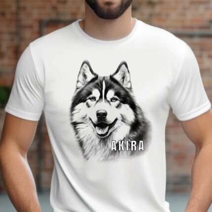 T-Shirt Malamute Personalisierbares T-Shirt Name Hund Damen/Herren - Weiß - Modell Akira