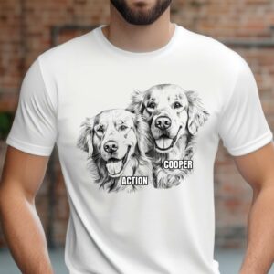 Weihnachts T-shirt - T-shirts selbst gestalten 242 T-Shirt 2 Golden Retriever Personalisierbares T-Shirt Name Hund - Schwarz - Modell Action und Cooper