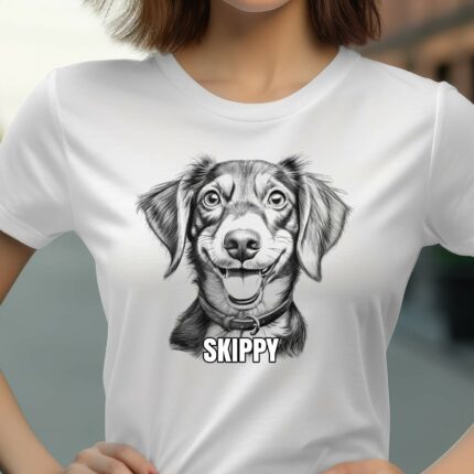 T-Shirt Dackel Personalisierbares T-Shirt Name Hund - Weiß - Modell Skippy
