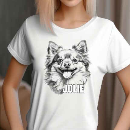T-Shirt Pomeranian Personalisierbares T-Shirt Name Pomeraner Hund - Weiß - Modell Jolie