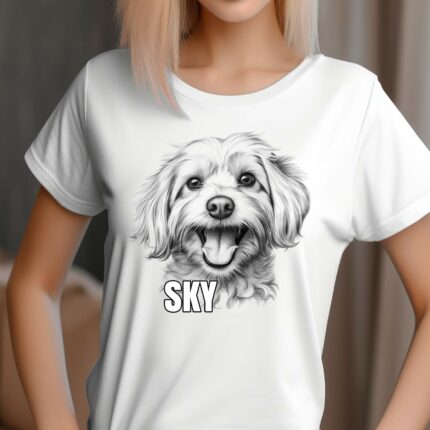 T-Shirt Malteser Personalisierbares T-Shirt Name Hund - Weiß - Modell Sky