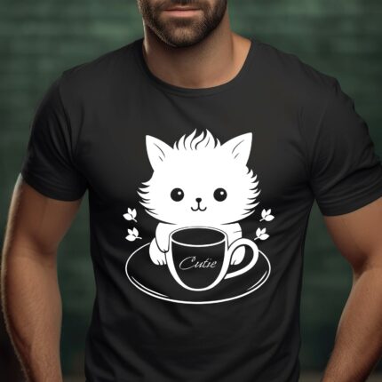 T-Shirt Kaffee Katze Cutie - Schwarz -