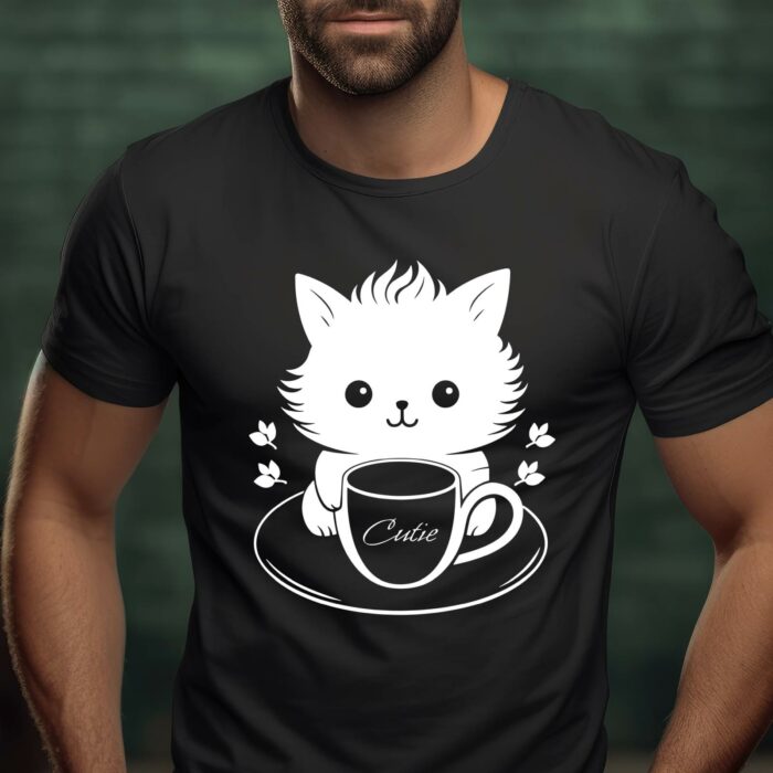 T-Shirt Kaffee Katze Cutie - Schwarz -