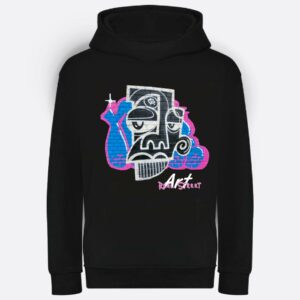 Real Street Art Hoodie Rückseite – Schwarzer Kapuzenpullover mit authentischem Graffiti-Design, gefertigt aus 80% Baumwolle und 20% recyceltem Polyester, 300 g/m², ideal für Streetwear und urbane Mode