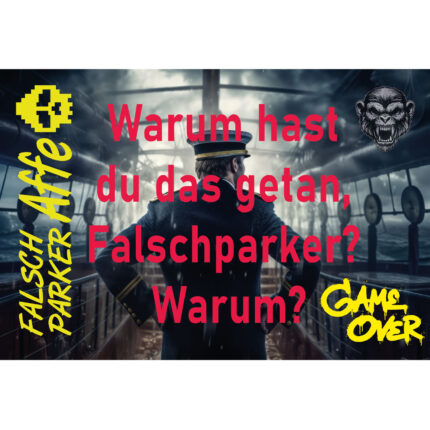 Sticker-P-000018 - Falschparker Aufkleber - Falsch Parker Affe - Warum hast du das getan Falschparker Warum